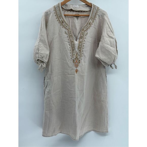 Arti Linen Dress Boho Lagenlook‎ Women Medium Oversized Embroidered Peasant - Picture 1 of 11